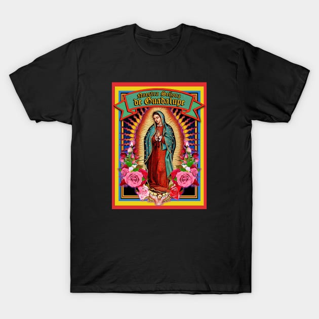 Virgin Mary of Guadalupe Holy Card T-Shirt by Cabezon